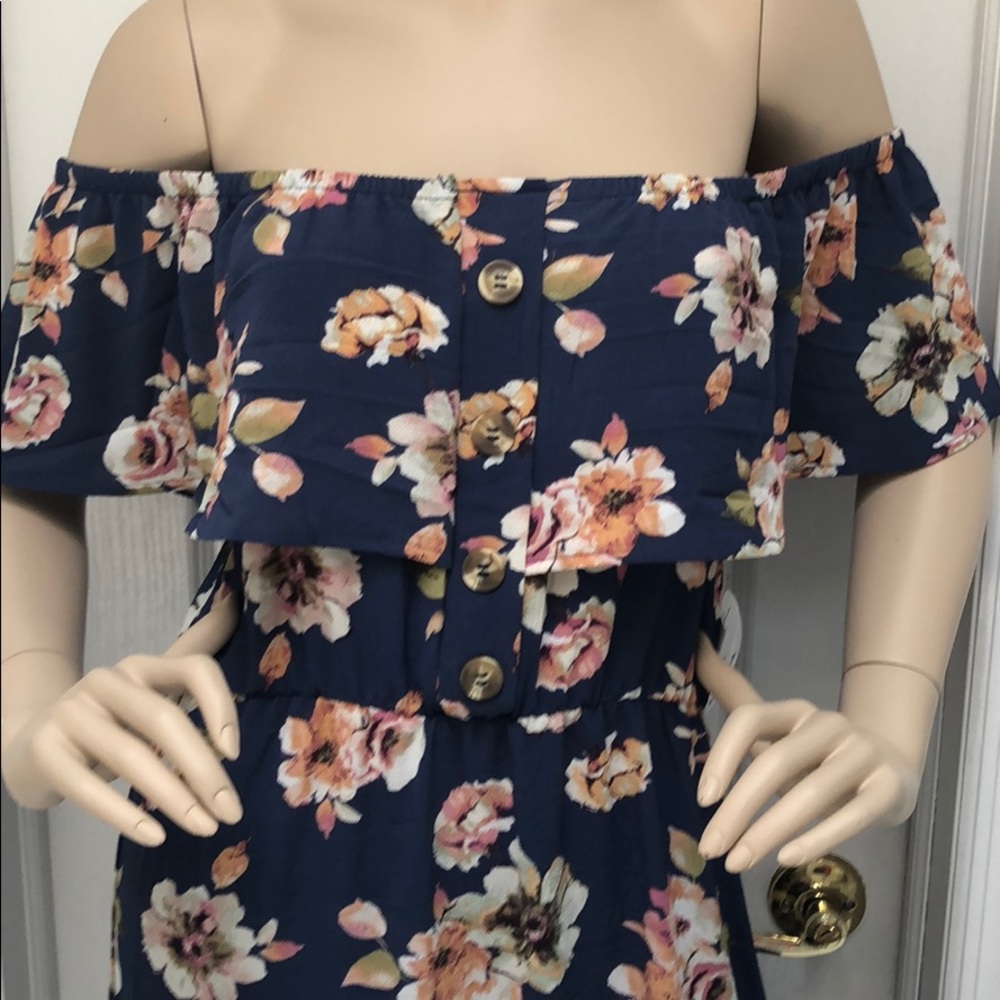 NAVY FLORAL OFF SHOULDER MAXI DRESS - Picture 5 of 8